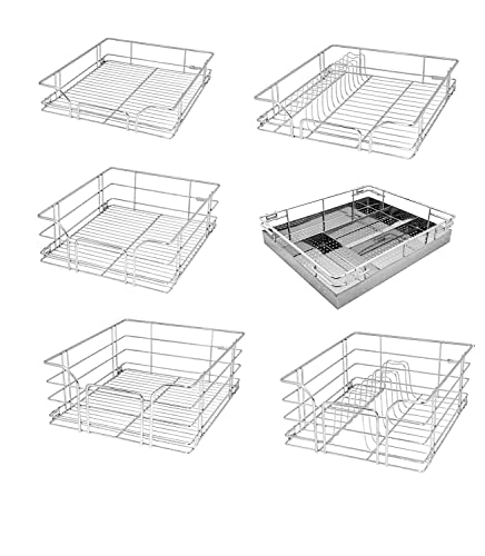 NNIDHI Basket Stainless Steel Wall Mount Modular Kitchen Basket Accessories&Multipurpose Utensils Cabinet Drawer For Kitchen Wired(19 Inch Width 20 Inch Depth 8Mm)Set Of 6 NNIDHI Basket Stainless Steel Wall Mount Modular Kitchen Basket Accessories&Multipurpose Utensils Cabinet Drawer For Kitchen Wired(19 Inch Width 20 Inch Depth 8Mm)Set Of 6