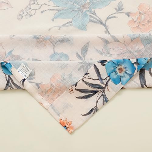Image of Story@Home Window Curtains 5 Feet Long Set of 1 | Floral Printed | Semi Transparent Curtain | Net Curtains | Sheer Curtain for Living Room | (118 X 152 Cm, Cream & Blue) | Perfect for Home Decor