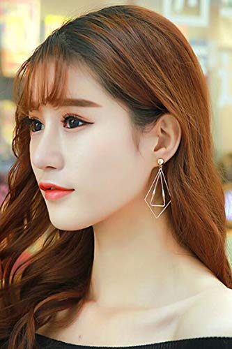 Chargances Bohemia Women Dangle Diamond Earrings Metal Triangle Danlge Drop Earrings For Women Costume Jewelry Geometric Lightweight Statement Earrings Teardrop Dangle Earrings For Women Girl (Silver) #TOP7