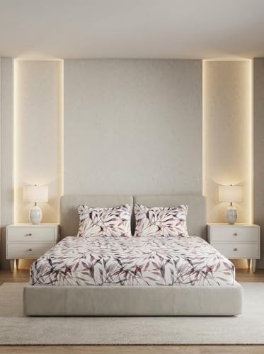 Image of DDECOR Live Beautiful 100% Cotton 145TC Leaves King Bedsheet with 2 Pillow Covers | Rotary Printed Breathable Fabric | 224 CM X 254 CM | Luxury Bedding for Home | Cresta Collection | Grape Shake Wine