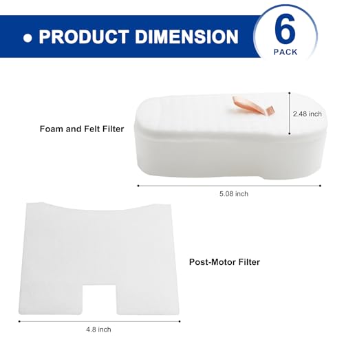 HZ2002 Filter for Shark HZ2000 HZ251 HZ602 UV580 HZ702 HZ251 HS152AMZ Vertex UltraLight DuoClean PowerFins Corded Stick Vacuum - Part XFFKHZ2000 XPMFHZ2000-6 Foam and Felt + 6 Post Motor Filters