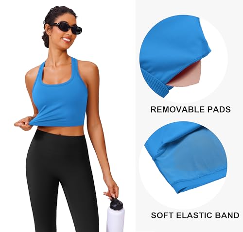 Image of PINSPARK Sports Bra Longline Racerback Tank Tops for Women Padded Workout Yoga Top
