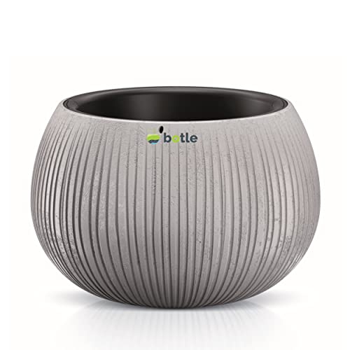 botle Blumentopf Betonimitation mit Wellendesign + Innentopf /24x16cm Beton/Betonoptik Inkl. Einlegeboden Indoor Outdoor Blumenkasten Pflanzkübel