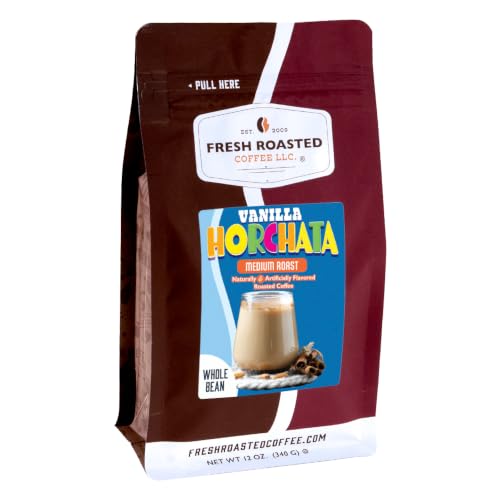 Fresh Roasted Coffee, Vanilla Horchata Flavored Whole Bean Coffee, Medium Roast, Kosher, 12 oz