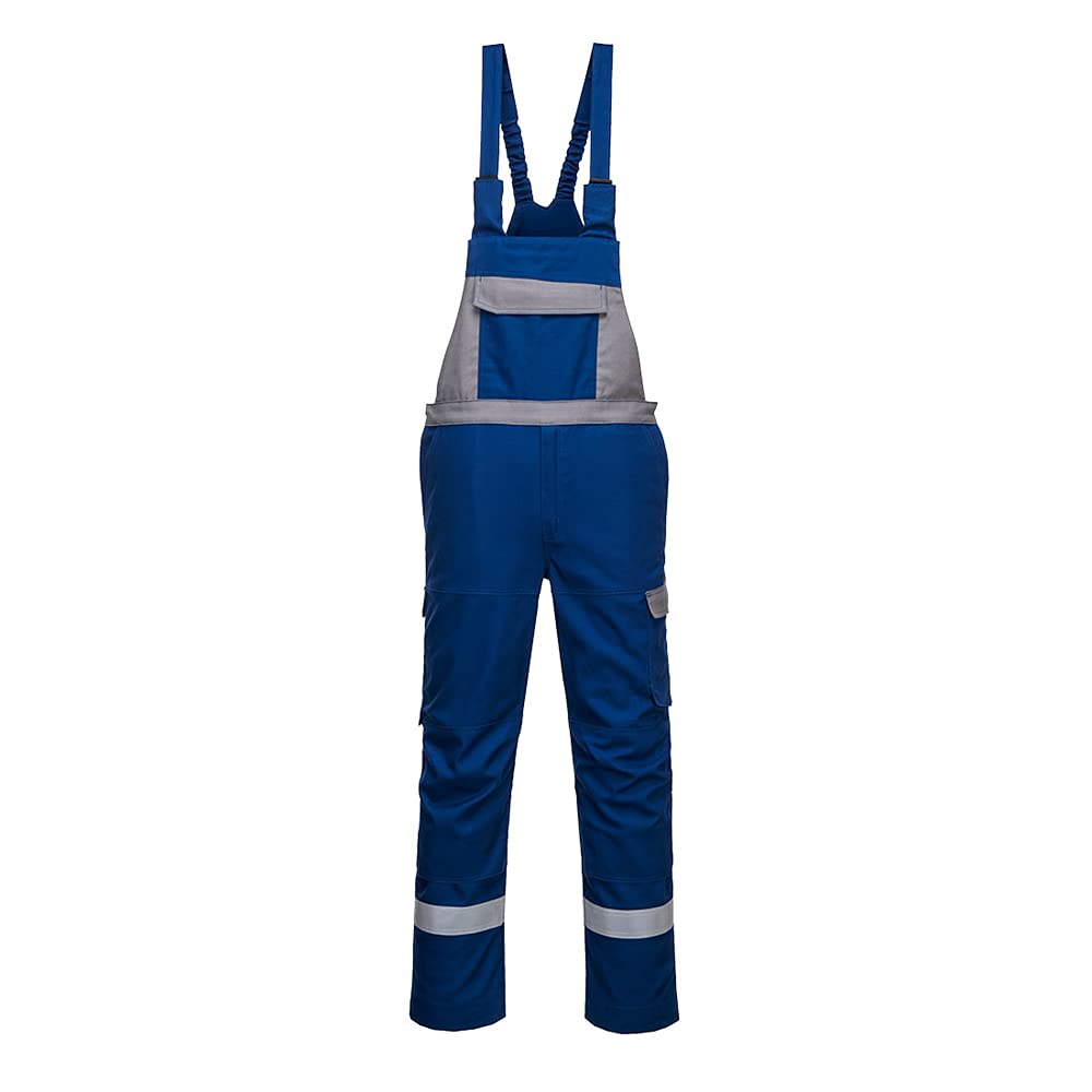 Portwest - Bizflame Ultra Dos Tonos Resistente al Llama Babero y Brace Dungarees - Royal/Grey - L