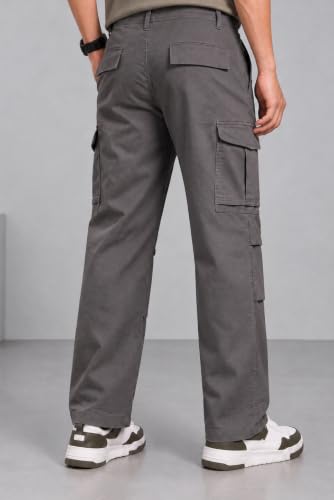 Image of Vogaan Men Cotton Linen Blend Cargo Pants | Mid Rise Regular Fit Casual Trousers | Multi Pocket Utility Bottom Wear | Comfortable Breathable Fabric Travel Outdoor Styling
