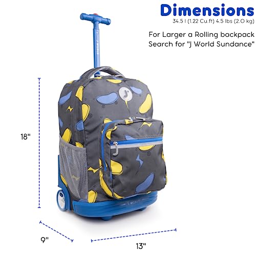 Image of J World Sunrise Kids Rolling Backpack with Wheels for Girls Boys, Roller Bookbag for School, 18 x 13 x 9 Inches, Liteboard