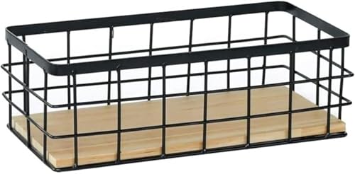 CokBlu木製ベースの壁掛け式収納バスケット付き多機能収納棚 吊り下げ式鉄製収納トレイと植木鉢置きスペースを兼ね備えた書籍整理用ラック