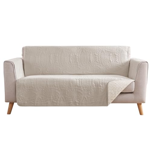 Image of Beige Loveseat Covers for 2 Cushion Couch, Water-Repellent Quilted Covers for Sofa, Machine Washable Love Seat Couch Covers, Pet Friendly Loveseat Slipcovers (Loveseat 48 inch, Beige Cream)