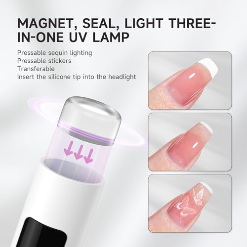 Halmai UV-Nagellampe für Gelnägel, kabellos und wiederaufladbar, mit LCD-Display, Augenschutz, fokussiertes Rotlichthärtung, Nagelstempel und magnetischer Katzenaugen-Effekt (weiß)