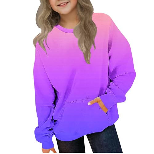 Boys Girls Gradient Sweatshirt, Kids Crewneck Sweatshirts Long Sleeve Pullover Tops with Pocket 2-12 Years