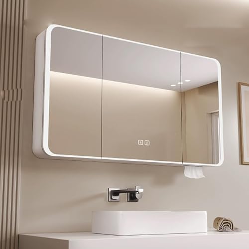 Mbbpftse Aluminum Spiegelschrank Bad mit LED Lighting 3 Adjustable Light Colors Badezimmer Spiegelschrank mit Defogging Function Badspiegelschrank Touch Sensor Switch (Weiß 120cm/47.2in)