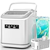 Countertop Ice Maker Machine, Portable Compact Small Bullet Ice Maker with Self Cleaning Function Makes 9 Cubes in 6 Minutes, Up to 26lbs in 24 Hours, Ideal for Camping Dorm Home Outdoor Use (White)
