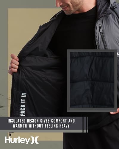 Hurley Men's Jacket - Balsam Lightweight Packable Puffer Coat - Weather Resistant Outerwear Windbreaker Coat for Men (M-XL)3