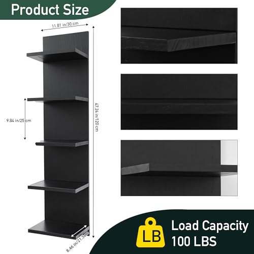 NIUBEST 5 Tier Wall Shelf,Vertical Floating Shelf,Home Decor Storage,Black - image 3