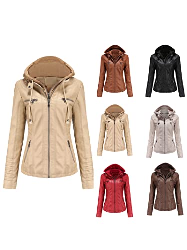 AQQYA Chaqueta de piel sintética para motociclista con capucha extraíble XS-4XL, estilo4, Large