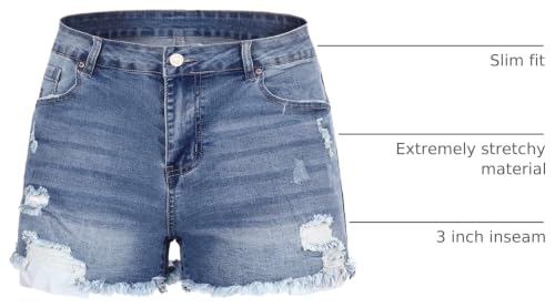 Image of THUNDER STAR Women Mid Rise Ripped Stretchy Jeans Shorts Frayed Raw Hem Casual Denim Shorts