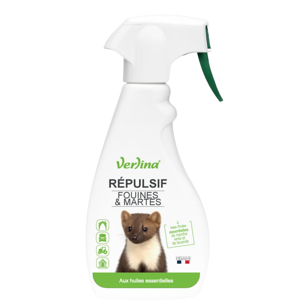 Répulsif Fouines et Martres, Spray 500 ml, Protection Naturelle à la Menthe Poivrée et Lavande, pour Intérieur et Extérieur