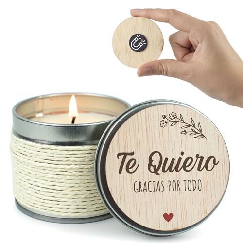 CONTRAXT Regalo original Vela con tarjeta de madera Te quiero. Regalos aniversario pareja cartas amor novio novia Vela con postal san valentin tarjeta hombre mujer