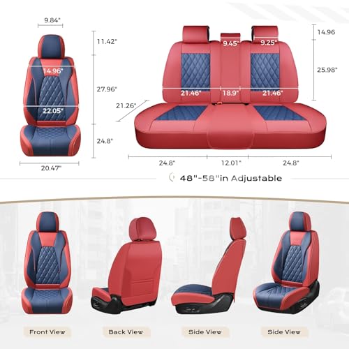 Image of Coverado Seat Covers, Waterproof Car Seat Cover, Faux Leather Seat Covers for Cars, Universal Seat Covers Full Set, Carseat Cover Car Seat Protector Car Seat Cushion Fit for Most Cars - Red&Blue