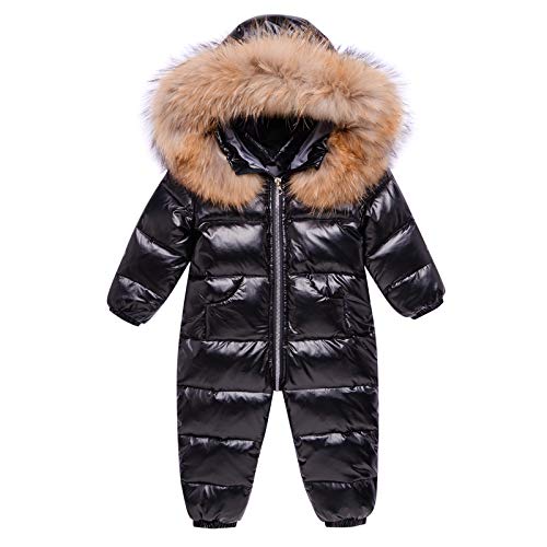 LZH Unisex Baby Hooded Romper, Down Alternative Jacket Jumpsuit Winter Warm Thick Coat Snowsuit Black
