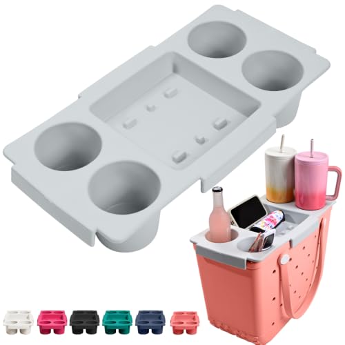 Tote Topper Tray Accessories for Bogg Bag Large Only - Waterproof EVA Removable Table Top Organizer Lid with Cup Holder Divider Snack Phone & Drink Holders for Beach Pool (Gray)