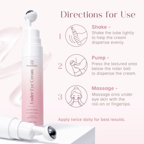 Image of Seoulskin under eye cream | dark circles removal for women and men | Under Eye Gel to Reduce Dark Circles, Puffiness & Wrinkles With Built-in Cooling Massage Roll-On Applicator | 5% Niacinamide, 2% Alpha Arbutin | 15 ml