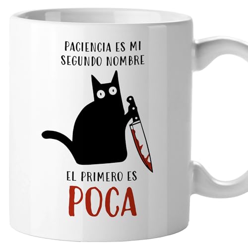 El Kraken Taza gato, tazas de gatos originales, con frases divertidas, graciosa, amigo invisible, Regalo, Cerámica 330 mL (Paciencia)
