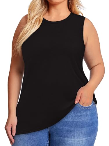 JOELLYUS Women Plus Size Tank Tops Summer Sleeveless Top Crew Neck Casual Blouse Oversized Shirts
