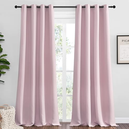 Image of NICETOWN Baby Pink Blackout Curtains 120 inches Length for Living Room, 2 Panels, 55 inch Wide, Thermal Insulated Long Drapes for Large Window