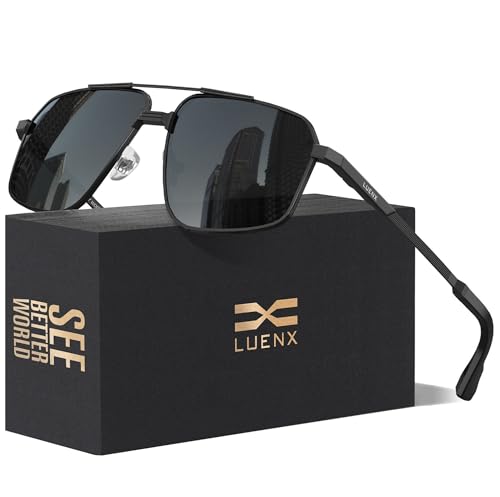 LUENX Aviator Sunglasses for Men Square Polarized Polygon Sun Glasses UV400 Protection