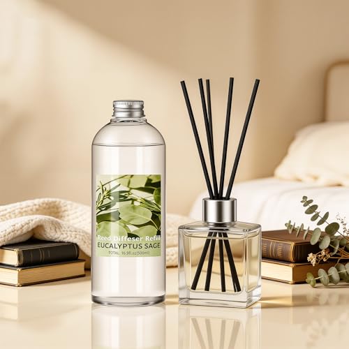 Image of STRN Reed Diffuser Refill, Eucalyptus and Sage Scent Diffuser 500ml | 16.9 oz with 6 Reed Sticks, Room Fresheners for Home, Long-Lasting Summer Fragrance for Living Room, Bedroom, Office