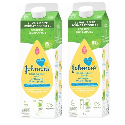 Johnsons Baby Body Wash & Shampoo 2 Pack Gentle Tear Free & Hypoallergenic Baby Body Wash & Shampoo for Newborns Sensitive Skin & Hair Value Size Wash Refill 33.8 fl. oz