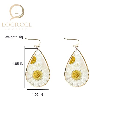 Daisy Pressed Flower Earrings Handmade Resin Daisy Real Dried Flower Floral Teardrop Dangle Earring White Flower Earrings Christmas 2024 Gifts for Women2