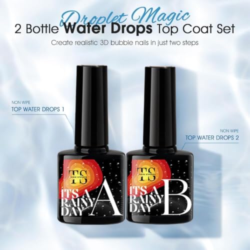 Image of THR3E STROKES Water Drop Gel Top Coat, 3D Rain Drop Effect Non-Wipe Glossy Shiny Nail Art Top coat, DIY Bubble Ice Dew Soak Off UV LED Gel Nail Polish at Home -7.5ML