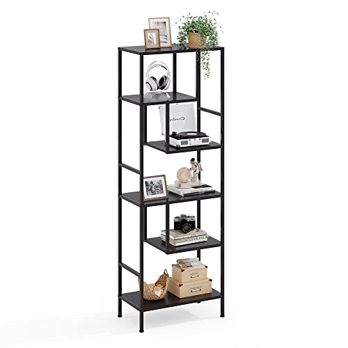 LINSY HOME Bookshelf, 5 Tier Wood and Metal Book Shelf, 68 Inches Display Tall Bookcase, Open...