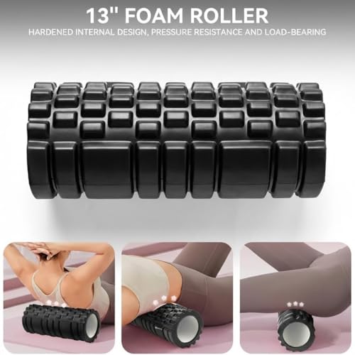 Image of PulGos Foam Roller with Hand Gripper for ๐๐ฎ๐ฌ๐๐ฅ๐ ๐๐๐๐จ๐ฏ๐๐ซ๐ฒ & ๐๐๐ข๐ง ๐๐๐ฅ๐ข๐๐ | Trigger Point Therapy for Back & Legs | Ideal for Yoga, ๐๐ญ๐ซ๐๐ญ๐๐ก๐ข๐ง๐ & Home Workout (Black)