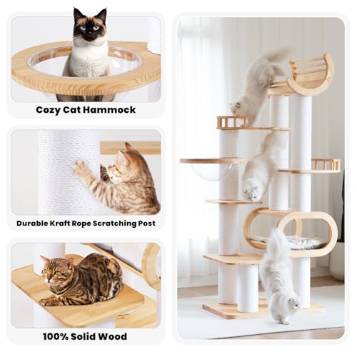 Image of 74.8 inch Modern Cat Tree for Indoor Cats, Tall Wood Cat Tower with Scratching Post, Heavy Duty Luxury Condo with Removable Mats, Multi-Level Cat Furniture for Cats