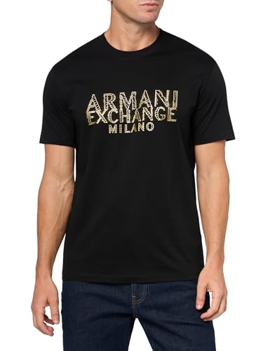 Armani Exchange Men's Milano Black & Gold Tee, Black, Large
