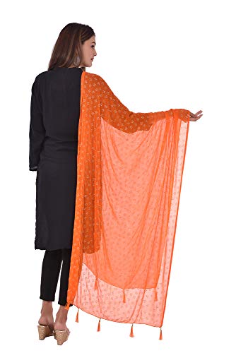 Image of YOUTHQUAKE Soft Chiffon Dupatta with Golden Foil Print & Tassels for Women & Girls