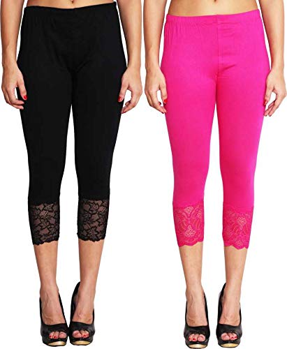 Image of Snowball Lace Capri Leggings for Women | PlusSize Stylish Net Capri for Girls