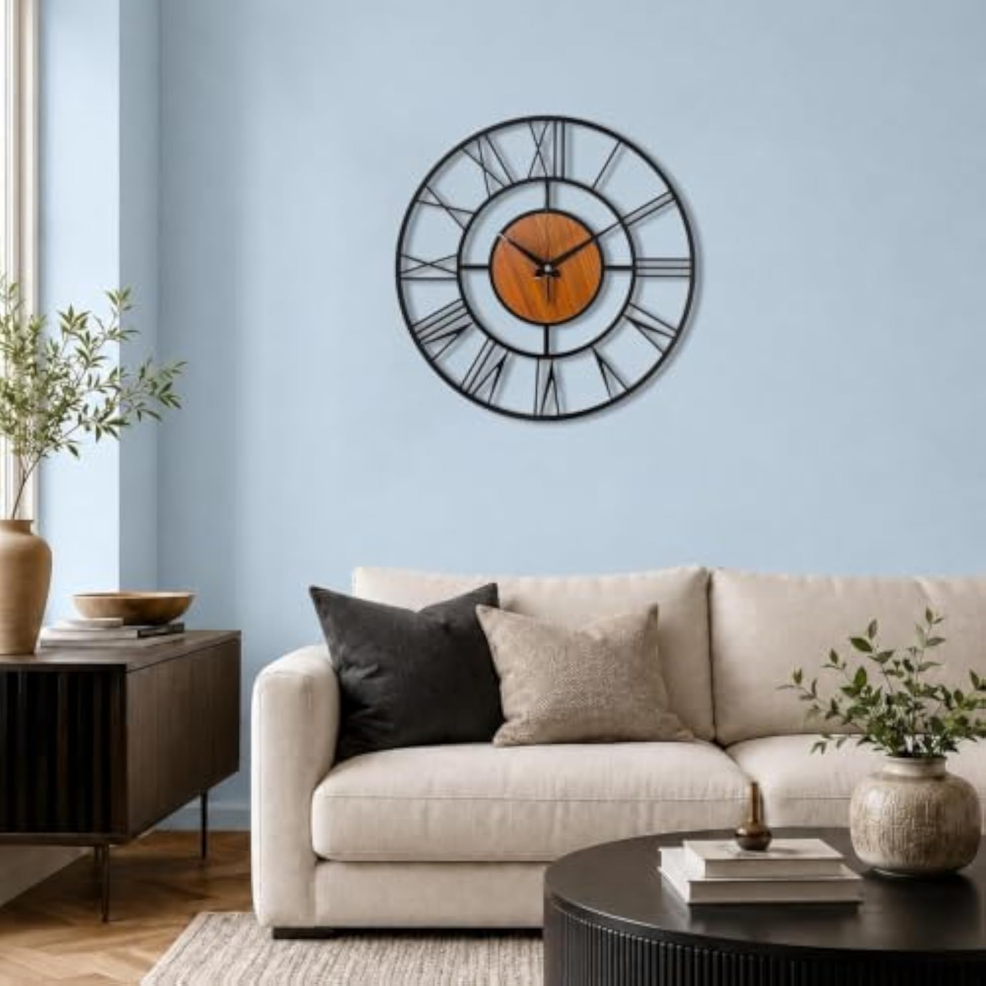 Large Modern Metal Roman Numeral Wall Clock, Stylish Design