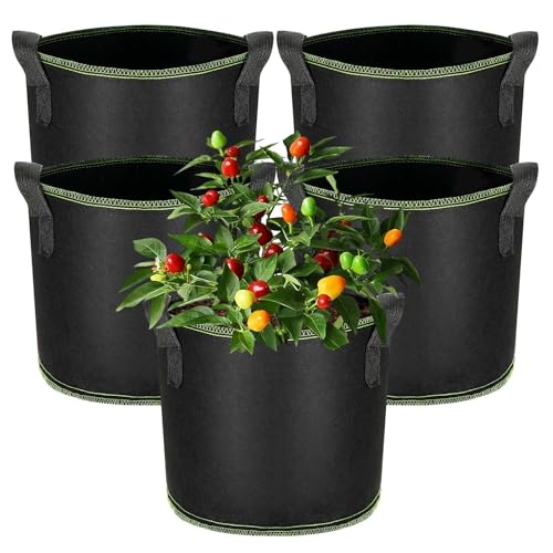 Rlssaki 5 Piezas Bolsa de Cultivo con Asas, Bolsas de Tela no Tejida para Plantas, Bolsas para Cultivo de Plantas, Reutilizables, para Balcón, Jardín, Invernadero, Huerto Urbano (12L)