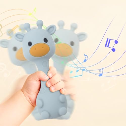 Image of Silicone Little Giraffe Shaker Rattle Toy for Babies | Food Grade Silicone Teether | Easy to Grip | BPA Free (Ether)