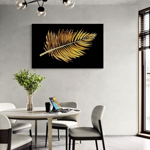 Image of ARTEBELLA Gold Palm Leaf Canvas Wall Art, Black Background, Tropical Botanical Print, Home Decor (22 X 33)