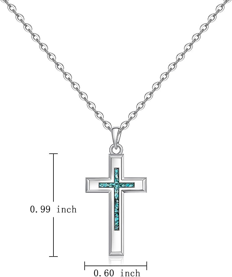 Sterling Silver Cross Necklaces for Women Silver Cross Crushed Turquoise Necklace Dainty Simple Pendant Nature Turquoise Jewelry Gifts - Image 3