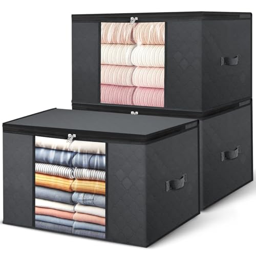LINVEXA Lot de 3 Sacs de Rangement pour Vêtements 80L, Housses Pliables avec Grande Fenêtre...