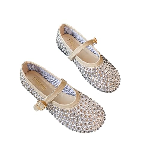 Women's Ballet Flats with Crystal Decor - Breathable Mesh Mary Jane Shoes, Lightweight Round Toe Casual Flats for Women (Black, Beige)
