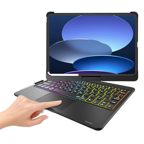 BABG TouchPad Keyboard Case for iPad 10th Generation&iPad 11th(A16,2025),iPad Air 11(M3,M2/iPad Pro 11 inch Keyboard&iPad Air 5th/Air 4th Keyboard, 360°Swivel,7 Use Modes,Rainbow Backlight- Black