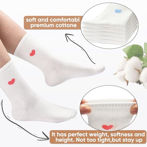 Image of Corlap Women's Cotton Crew Calf Socks - 5 Pairs Ankle High Dress Casual Socks, Fun Cute Heart Gifts for Mom Mother